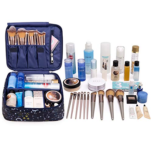 Neceser de viaje para maquillaje, organizador grande para mujeres y niñas (Galaxia azul)