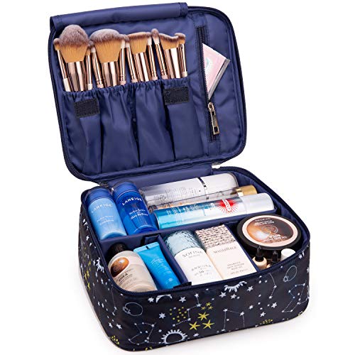 Neceser de viaje para maquillaje, organizador grande para mujeres y niñas (Galaxia azul)