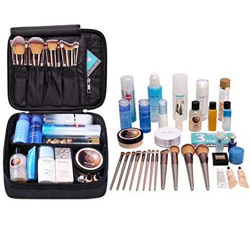 Neceser de viaje para maquillaje, organizador grande para mujeres y niñas (Negro)