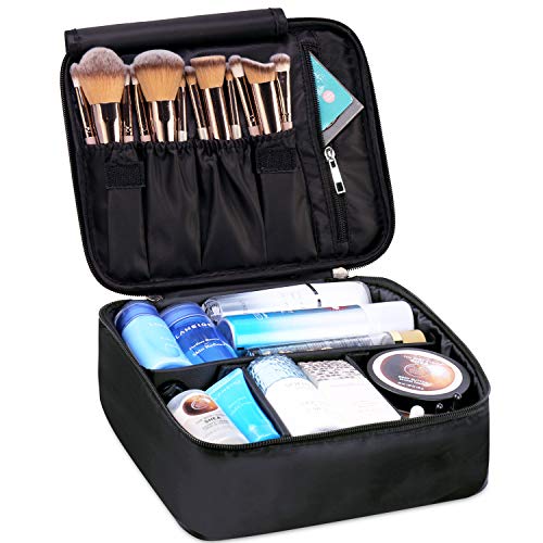 Neceser de viaje para maquillaje, organizador grande para mujeres y niñas (Negro)