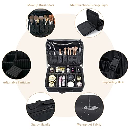 Neceser Maquillaje Maletin Organizador Mujer: Kit de Maquillaje Maleta Neceser Ligera - Organizador Bolsa Profesional Bolso Maletín de Cosméticos Viaje Portable con Divisiones Extraíbles & Bandolera