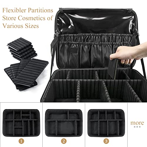 Neceser Maquillaje Maletin Organizador Mujer: Kit de Maquillaje Maleta Neceser Ligera - Organizador Bolsa Profesional Bolso Maletín de Cosméticos Viaje Portable con Divisiones Extraíbles & Bandolera