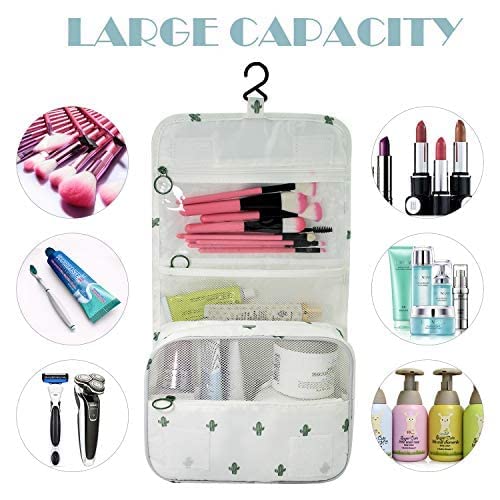 Neceser Mujer Viaje Colgante Organizador Maquillaje Bolsa de Aseo Gran Capacidad Bolso de Mujer para Viajar con asa y Gancho-, Mujer,niña- Accesorios Maquillaje, Viaje, Camping (Blanco)