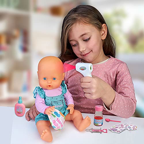 Nenuco - ¿Estás malito?, muñeco bebé con accesorios para ver si está enfermo y jugar a ser médico o enfermera/o y darle todos los cuidados, juguete para niños y niñas de 3 años, Famosa (700016658)