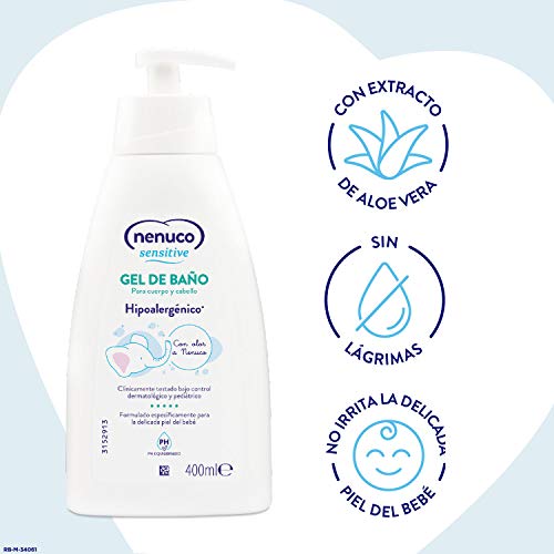 Nenuco Sensitive Gel de Baño Hipoalergénico para bebé con olor a Nenuco y pH equilibrado, 3x 400 ml