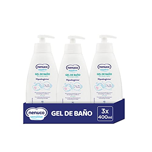 Nenuco Sensitive Gel de Baño Hipoalergénico para bebé con olor a Nenuco y pH equilibrado, 3x 400 ml