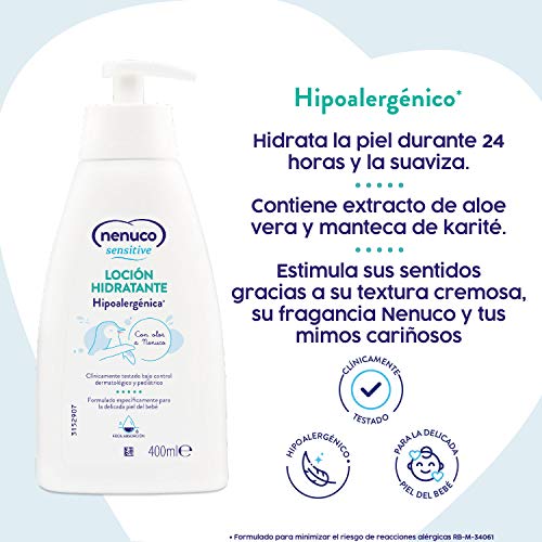 Nenuco Sensitive Loción Hidratante Hipoalergénica para bebé de fácil absorción y con olor A Nenuco, 400 ml