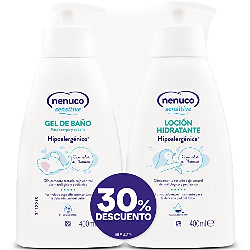 Nenuco - Sensitive pack loción hidratante con gel de baño hipoalergénico para bebé con olor, 400ml