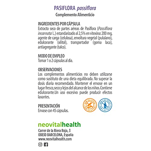 NEO | Extracto Seco de Pasiflora | 45 Cápsulas | Ayuda a Combatir el Nerviosismo y la Angustia de Forma Natural | Efecto Relajante | Ayuda a Dormir Mejor