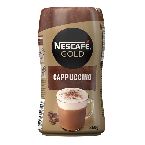 NESCAFÉ GOLD CAPPUCCINO NATURAL, cremoso café soluble con leche desnatada, Pack de 5 botes de 250 g