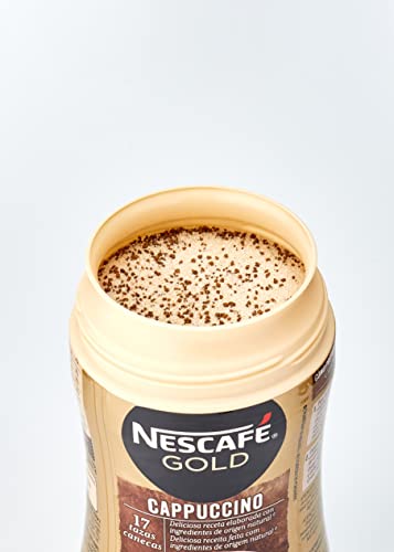 NESCAFÉ GOLD CAPPUCCINO NATURAL, cremoso café soluble con leche desnatada, Pack de 5 botes de 250 g