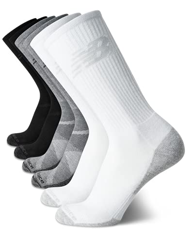 New Balance Men's Socks - Performance Cushioned Mid-Calf Althletic Crew Socks (6 Pack) (Assorted, X-Large: 12.5-16)