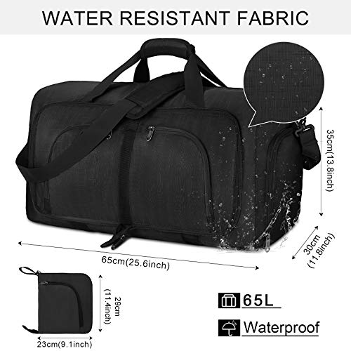 NEWHEY Bolsa de Viaje Plegable 40L 65L 80L 100L Grande Bolsa de Deporte Impermeable Ligera Bolsa de Fin de Semana con Compartimento Zapatos para Hombre