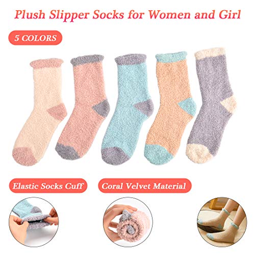 Ninonly 5 Pares Calcetines Termicos de Mujer Calcetines para Casa Esponjosos Calcetines Acogedor Calentar Super Suaves Cómodos Felpa Calcetines Estar por Casa