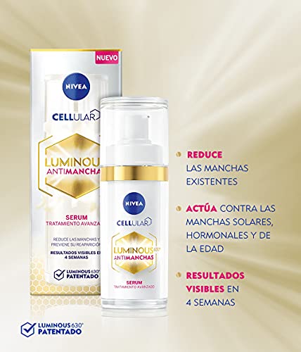 NIVEA Cellular LUMINOUS 630 Antimanchas Sérum Tratamiento Avanzado (1 x 30 ml), sérum facial con ácido hialurónico, sérum despigmentante para una piel más lisa y uniforme