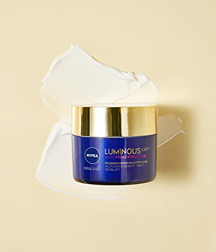 Nivea Cellular Luminous 630 Crema de noche antimanchas (50 ml), crema facial para la noche para manchas de pigmentación y edad, crema regeneradora con ácido hialurónico