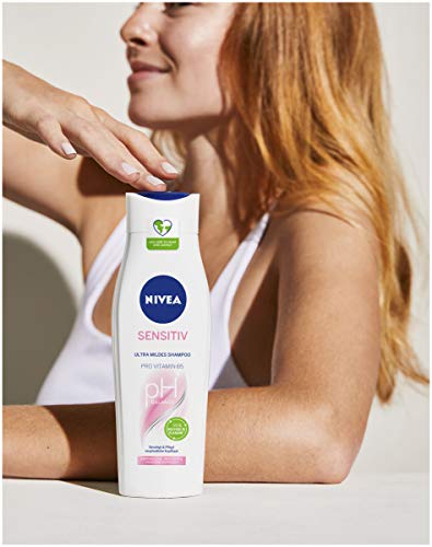 NIVEA Champú Sensible (250 ml), Champú Ultra Suave para el Cabello con Pro Vitamina B5, Champú Optimizado con pH para Cuero Cabelludo Sensible, Irritado y Seco