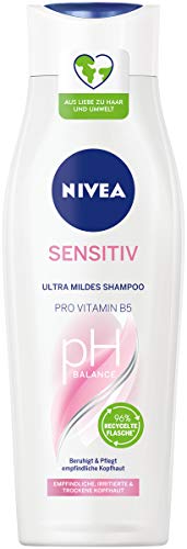 NIVEA Champú Sensible (250 ml), Champú Ultra Suave para el Cabello con Pro Vitamina B5, Champú Optimizado con pH para Cuero Cabelludo Sensible, Irritado y Seco