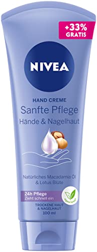 NIVEA Crema de manos suave (100 ml), crema nutritiva con aceite de macadamia y flor de loto, cuidado intensivo de manos y cutículas.