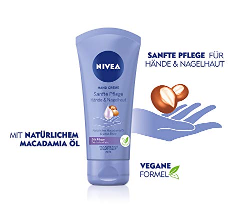 NIVEA Crema de manos suave (75 ml), crema nutritiva para la piel con aceite de macadamia y flor de loto, cuidado intensivo de las manos para suavizar las cutículas