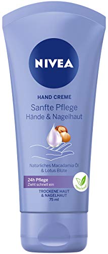 NIVEA Crema de manos suave (75 ml), crema nutritiva para la piel con aceite de macadamia y flor de loto, cuidado intensivo de las manos para suavizar las cutículas