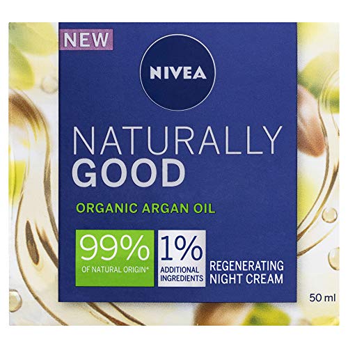 Nivea Crema de noche regeneradora Naturally Good (50 ml), crema hidratante facial con aceite de argán orgánico, crema de noche con aceite de jojoba y aceite de almendras, 99% ingredientes naturales