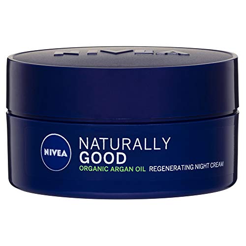 Nivea Crema de noche regeneradora Naturally Good (50 ml), crema hidratante facial con aceite de argán orgánico, crema de noche con aceite de jojoba y aceite de almendras, 99% ingredientes naturales