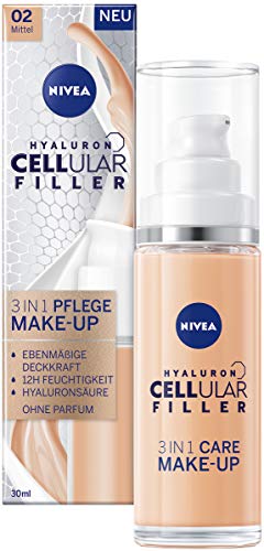 NIVEA Hyaluron Cellular Filler - Maquillaje 3 en 1 (30 ml), base hidratante con ácido hialurónico