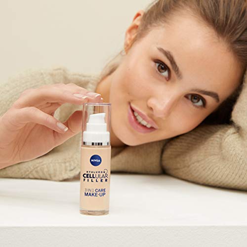 NIVEA Hyaluron Cellular Filler - Maquillaje 3 en 1 claro (30 ml), base hidratante con ácido hialurónico, maquillaje facial para una tez más equilibrada