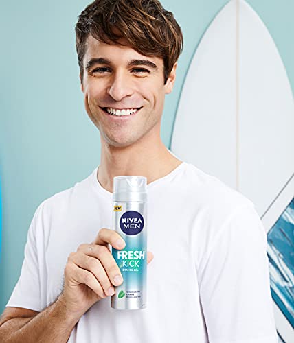 NIVEA MEN Cool Kick Gel de Afeitar Refrescante (1 x 200 ml), gel facial para un afeitado apurado y cómodo, gel de afeitado con tecnología Ultra Glide