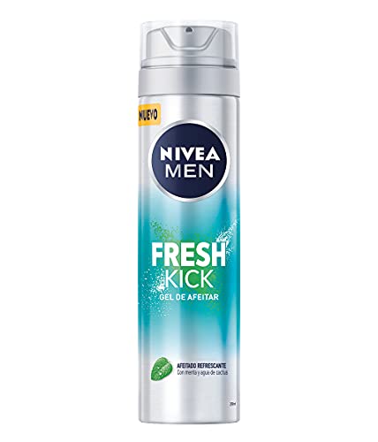 NIVEA MEN Cool Kick Gel de Afeitar Refrescante (1 x 200 ml), gel facial para un afeitado apurado y cómodo, gel de afeitado con tecnología Ultra Glide