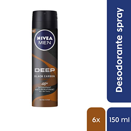 NIVEA Men Deep Espresso En Pack De 6 (6 X 150 Ml), Desodorante De Hombre Con Fragancia A Café, Desodorante Antitranspirante Para El Cuidado Masculino Con Carbón Negro, 900 Mililitro