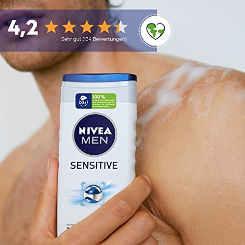 NIVEA MEN Gel de ducha Sensitive (250 ml), refrescante y nutritivo con leche de bambú, ducha hidratante para pieles sensibles