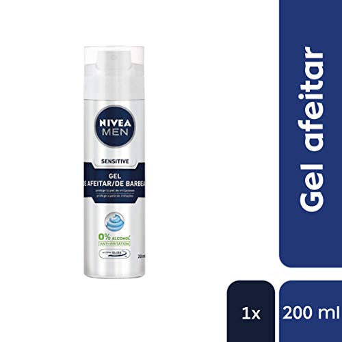 NIVEA MEN Sensitive Gel de Afeitar, 1 x 200 ml, gel de afeitado para piel sensible, gel facial con tecnología Ultra Glide para un afeitado libre de irritaciones