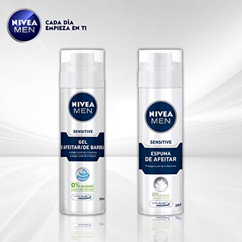 NIVEA MEN Sensitive Gel de Afeitar, 1 x 200 ml, gel de afeitado para piel sensible, gel facial con tecnología Ultra Glide para un afeitado libre de irritaciones