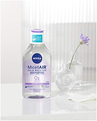 Nivea Micellair Skin Breathe agua micelar para pieles sensibles (400 ml), nutritivo removedor de maquillaje con dexpantenol y aceite de semilla de uva, limpiador suave para la cara