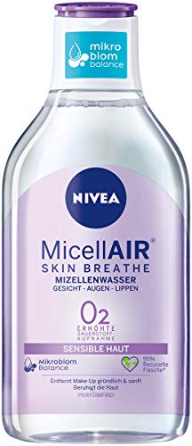 Nivea Micellair Skin Breathe agua micelar para pieles sensibles (400 ml), nutritivo removedor de maquillaje con dexpantenol y aceite de semilla de uva, limpiador suave para la cara