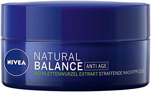 NIVEA Natural Balance - Crema hidratante de noche reafirmante (50 ml), extracto de raíz de bardana orgánica, crema de noche antiedad que mitiga las arrugas y las líneas visibles durante la noche