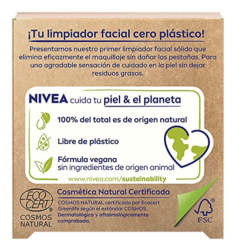 NIVEA Naturally Clean Limpiador Facial Sólido Desmaquillante (1 x 75 g), bálsamo desmaquillador facial 99% de origen natural, pastilla limpiadora con extracto de té negro