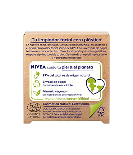 NIVEA Naturally Clean Limpiador Facial Sólido Piel Radiante (1 x 75 g), pastilla 99% de origen natural para una limpieza profunda, con extracto de rosa y vitamina E