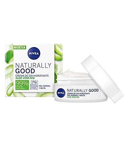 NIVEA Naturally Good Crema de Día Hidratante con Aloe Vera Bio (50 ml), crema hidratante facial con aceite de jojoba y de almendras, crema para piel normal y mixta