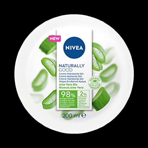 NIVEA Naturally Good Crema Hidratante Corporal 24h Aloe Vera BIO (1 x 200 ml), crema para cara, cuerpo y manos con un 98% de ingredientes de origen natural