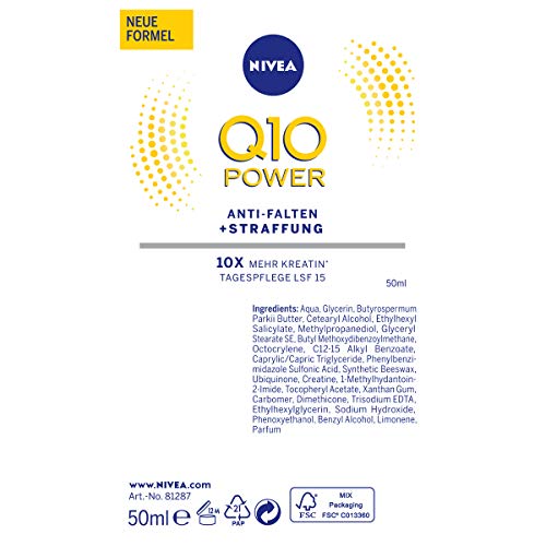 NIVEA Q10 Power - Crema de día antiarrugas y reafirmante para una piel más lisa y joven, crema de día con SPF 15, 2 unidades (2 x 50 ml)