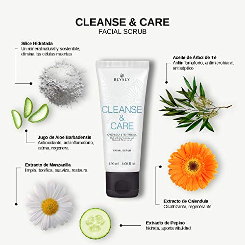 ¡NUEVO! Limpiador Facial Exfoliante/Scrub/Peeling con Perlas de SÍLICE + Aloe Vera, Árbol de Té, Calendula y Manzanilla - CLEANSE&CARE Beysey 120ml