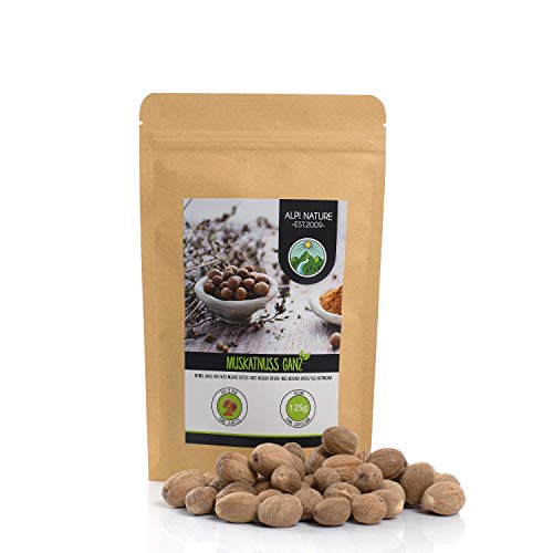 Nuez moscada entera (125g), Nueces moscadas 100% natural, especia sin aditivos, vegana