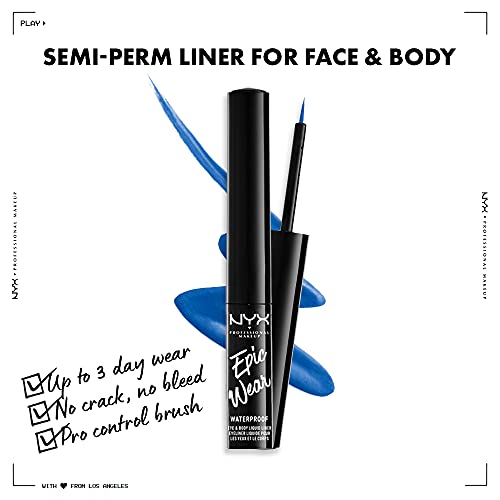 NYX Professional Makeup Eyeliner Líquido Epic Wear Semi-Permanente, Larga Duración, A Prueba de Agua, Perfecto para Ojos, Rostro y Cuerpo, Acabado Mate, Color: Sapphire