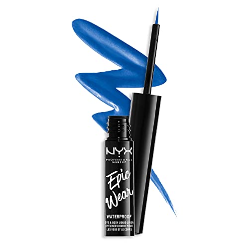 NYX Professional Makeup Eyeliner Líquido Epic Wear Semi-Permanente, Larga Duración, A Prueba de Agua, Perfecto para Ojos, Rostro y Cuerpo, Acabado Mate, Color: Sapphire