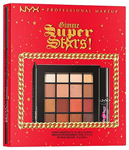 NYX Professional Makeup Gimme Super Stars! Set de regalo de ojos Look Up To The Skies Trio, Paleta de sombras de ojos Ultimate, Máscara de pestañas Worth The Hype, Lápiz de ojos Epic Ink