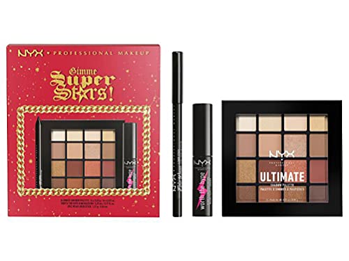 NYX Professional Makeup Gimme Super Stars! Set de regalo de ojos Look Up To The Skies Trio, Paleta de sombras de ojos Ultimate, Máscara de pestañas Worth The Hype, Lápiz de ojos Epic Ink