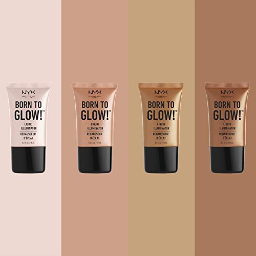 NYX Professional Makeup Iluminador líquido Born to Glow Liquid Illuminator, Maquillaje fluido con brillo, Iluminador, Base de maquillaje, Fórmula vegana, Tono: Gleam